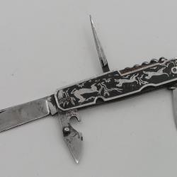 Ancien Couteau Type navette 6 pi&egrave;ces D&eacute;cor Chasse