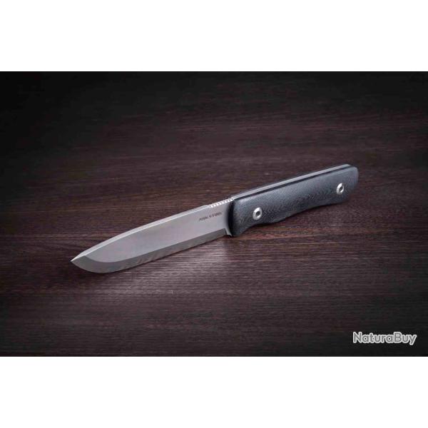 Couteau Real Steel Bushcraft Plus II Lame Acier 14C28N Manche G10 Noir Etui Cuir RS3721S