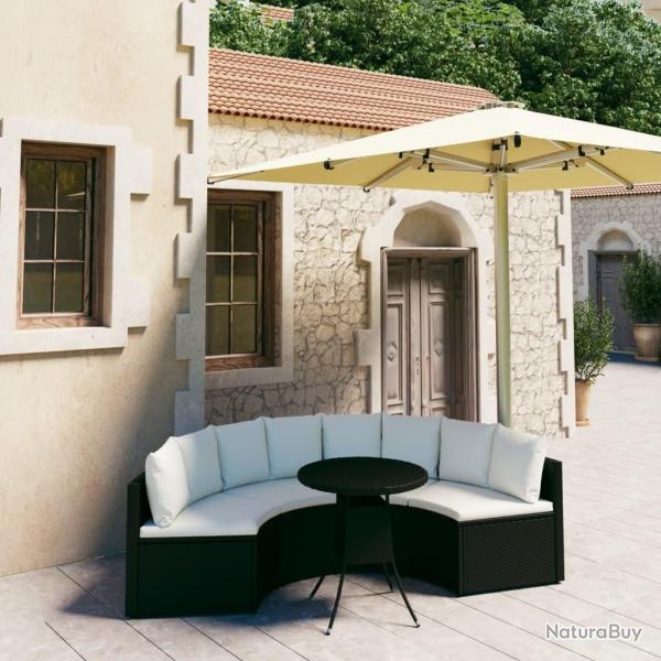 Salon de jardin 5 pcs avec coussins R�sine tress�e Noir