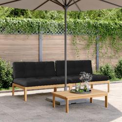 Canap&eacute;s centraux palette de jardin 2pcs et coussins bois acacia