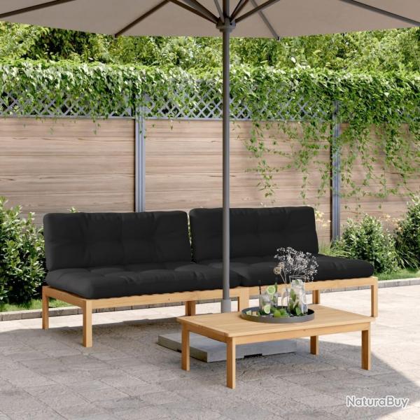 Canap�s centraux palette de jardin 2pcs et coussins bois acacia