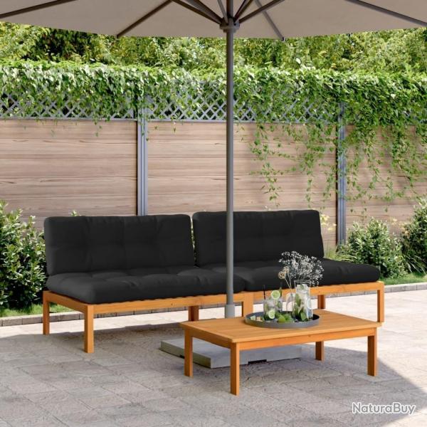 Canap�s centraux palette de jardin et coussins 2pcs bois acacia