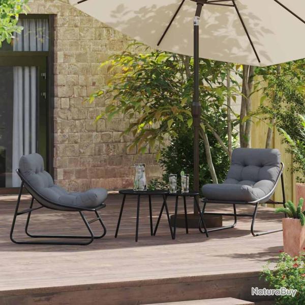 Chaises Relaxantes de Jardin 2 pcs avec Coussin Noir 60x80x71 cm Acier
