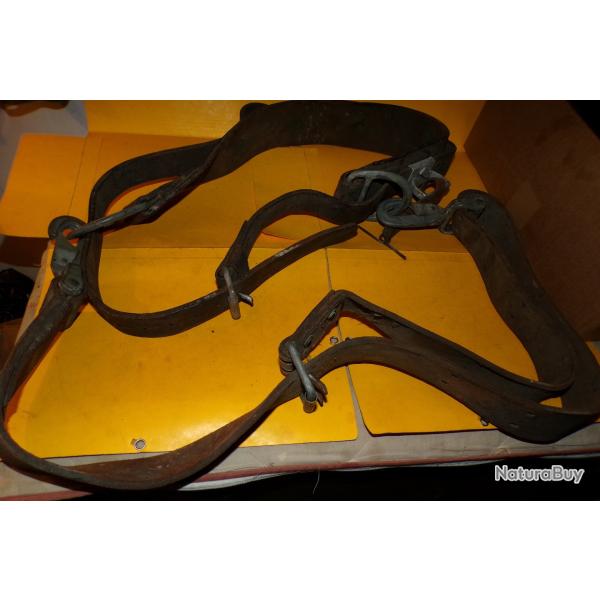 CEINTURE + SANGLE EN CUIR POUR MONTEUR DE LIGNE DE L'ARMEE FRANCAISE PERMETTANT AVEC DES GRIFFES AU