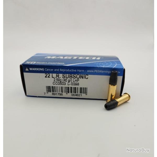 Pack 5 Bo�tes de 50 balles MAGTECH - 250 Cartouches, calibre .22 Long Rifle subsoniques 40Grs-LHP