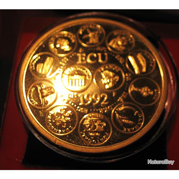 medaille france  " ECU 1992"  dor�e  EUROPA  sous capsule
