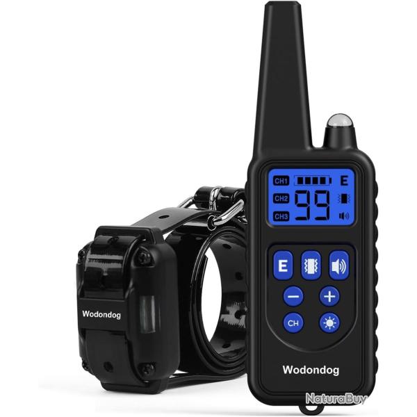 Collier de Dressage pour Chien Port�e 1000m Son Choc Statique Vibration et Lumi�re IP67 Etanche Noir