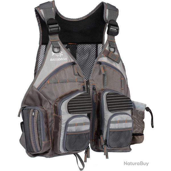 Gilet de P�che avec Sangles R�glables 18 Poches Taille Unique Ultra L�ger Chasse Marron Vert