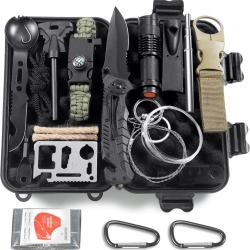 Kit de Survie 14 en 1 Polyvalent Couverture d'urgence Trousse de Survie Sports de Plein Air Chasse