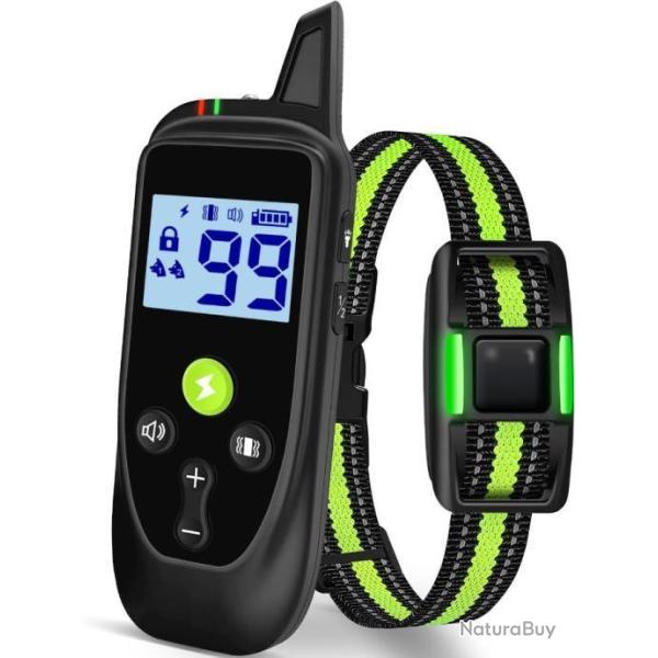 Collier de Dressage Chien �tanche IP67 3 Modes Bip Vibration Choc Port�e de 1000m Vert