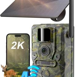 Cam&eacute;ra Chasse Vision Nocturne Batterie 7800mAh Solaire 2K Infrarouge Capteur PIR Carte SIM &Eacute;tanche