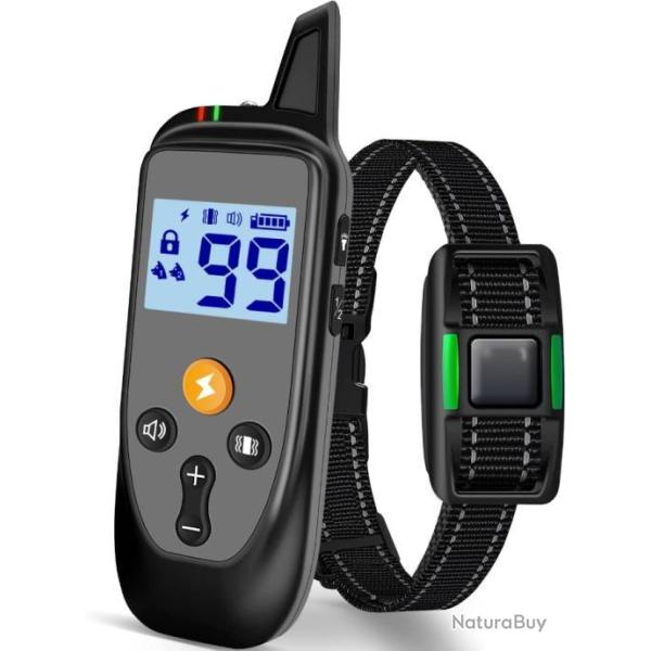 Collier de Dressage Chien Niveaux d'Entra�nement Choc Bip Vibration Port�e 1000m �tanche IP67 Noir