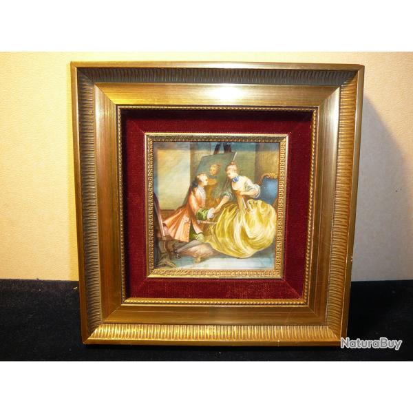 Cadre Tableau peinture miniature sur Ivoire sign� XIX XX �me