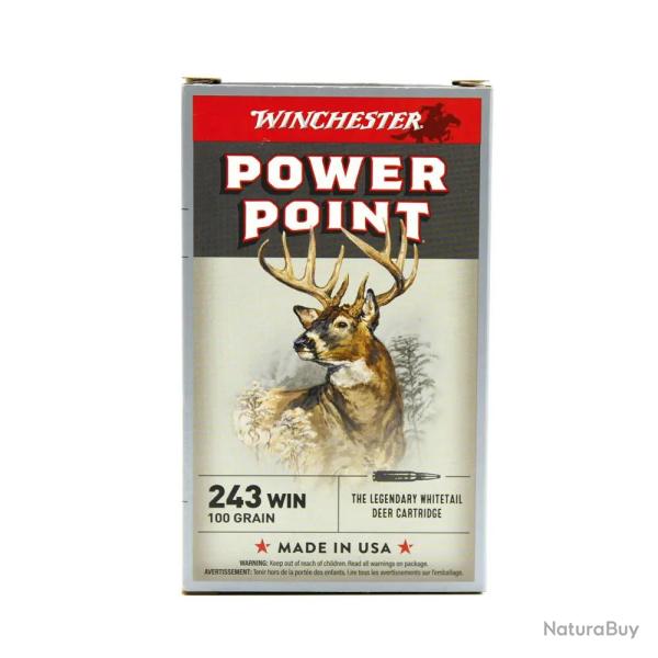 Boite de 20 Balles Power-point Super X pointe molle plomb 243 win
