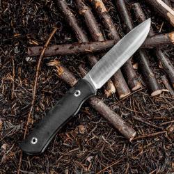 Couteau Real Steel Bushcraft Plus II Lame Acier 14C28N Manche G10 Noir Etui Cuir RS3721C