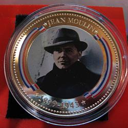 m&eacute;daille coloris&eacute;e "tresor du patrimoine " Jean Moulin 1899-1943  sous capsule sup