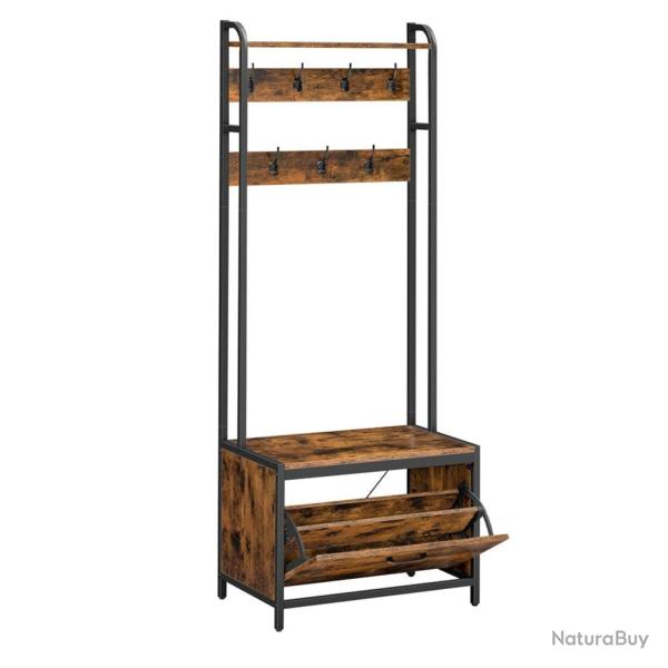 Meuble d'entr�e avec banc 7 crochets et �tag�re porte-manteaux vestiaire pour couloir chambre style