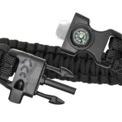 Bracelet Paracorde "Survie" w/ Boussole + Sylex (Fibex) M Noir