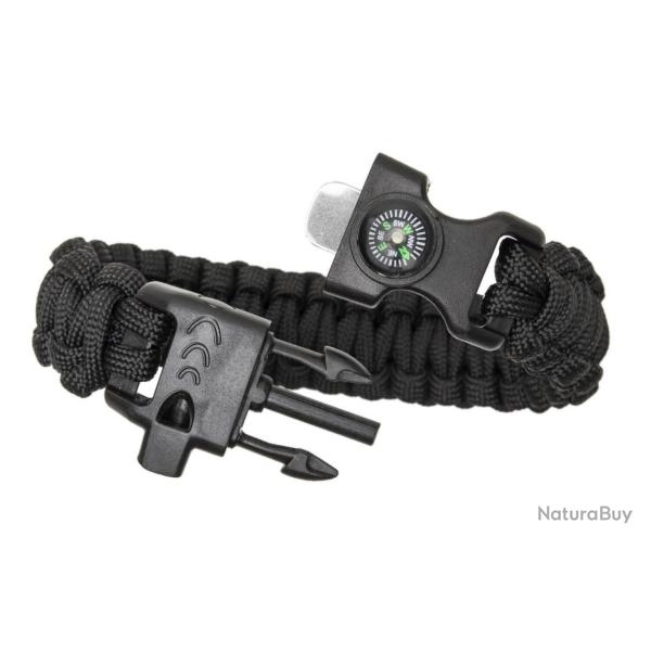 Bracelet Paracorde "Survie" w/ Boussole + Sylex (Fibex) M Noir