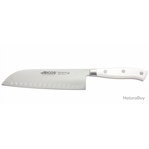 Arcos Couteau Santoku Riviera Blanc 18cm - Lame Forg�e NITRUM� & Manche Bactiproof