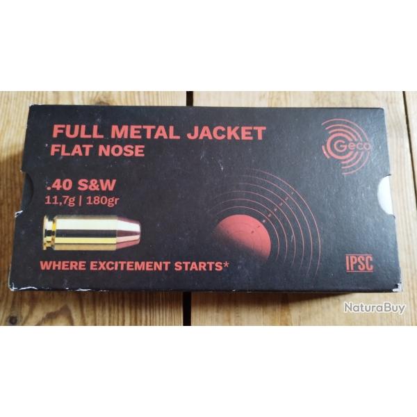 .40 S&W GECO 180gr flat nose FMJ boite 50