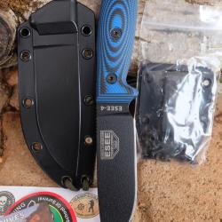 Couteau ESEE Esee-4 Black Manche Blue/Black G10 Lame Acier Carbone 1095 Etui Plastic Made USA B008