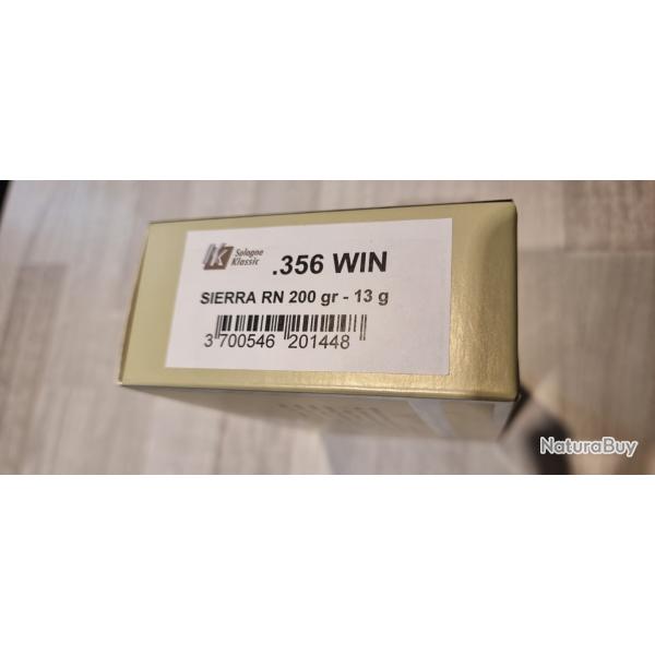 Cartouches Sologne Cal.356Win Ogives Sierra RN 200Grs