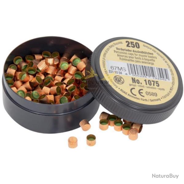 Bo�te de 250 amorces cannel�es 1075 pour armes � poudre noire - RWS (fabriqu� en Allemagne)