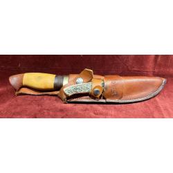 Tr&egrave;s bel ensemble de 2 couteaux avec &eacute;tui cuir am&eacute;ricain marque marbles look trappeur