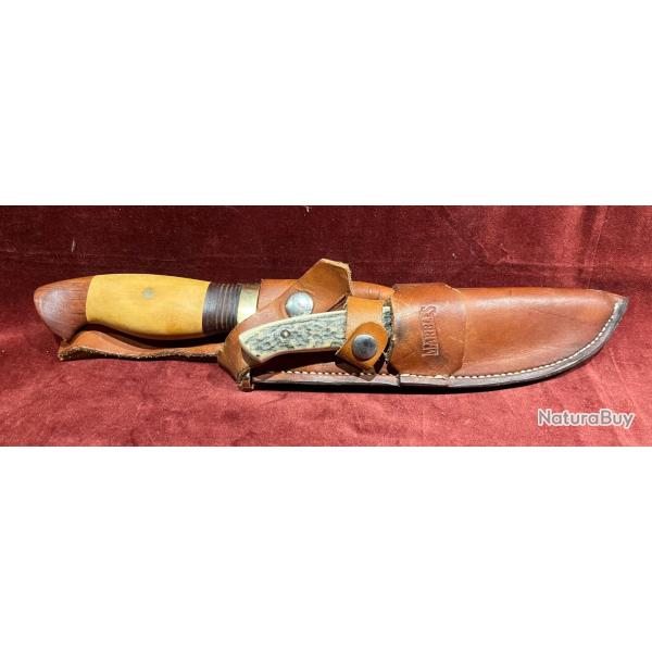 Tr�s bel ensemble de 2 couteaux avec �tui cuir am�ricain marque marbles look trappeur