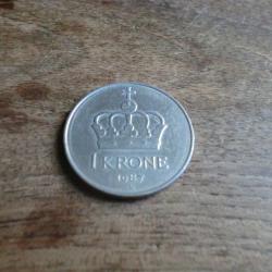 monnaie norv&egrave;ge 1 krone  1987