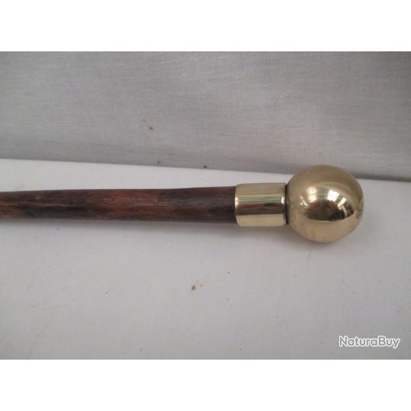 canne de marche  - original - casse t�te -  85 cm - poign�e en laiton  lourd  forme de  boule
