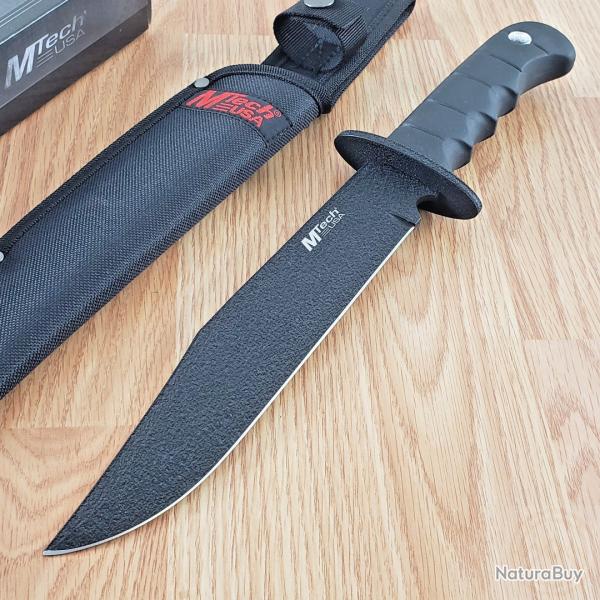 Couteau de Survie Bushcraft Chasse Mtech Bowie Lame Acier 440 Manche Abs Etui Nylon