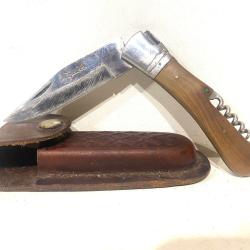 Ancien Couteau de chasse pliants Laguiole avec son &eacute;tui en cuir
