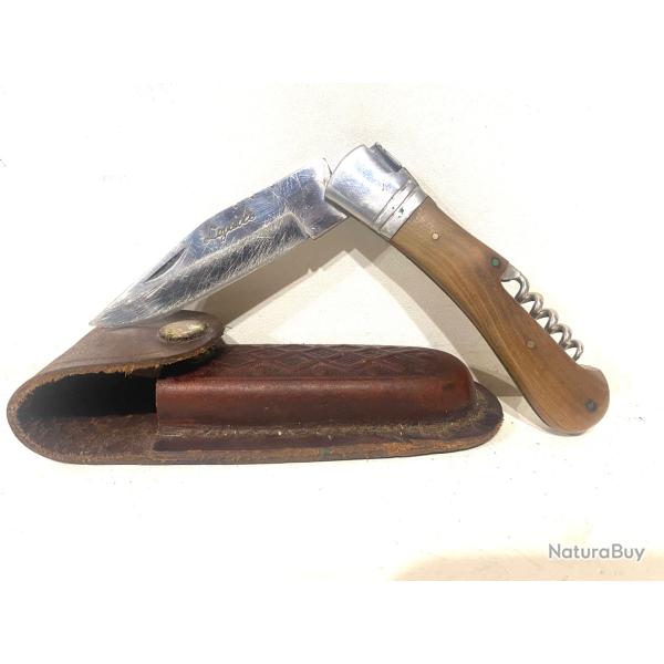 Ancien Couteau de chasse pliants Laguiole avec son �tui en cuir