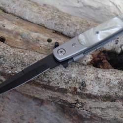 Couteau Semi Automatique Stiletto Lame Spear Point Acier 3Cr13 Manche ABS Marbre Liner Lock Clip