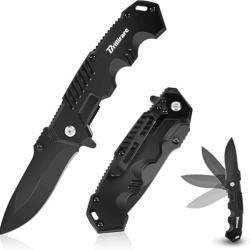Couteau Tactique EDC Acier Japonais AUS-10 (62HRC) - Lame 85mm, Button Lock & Brise-vitre - NEUF