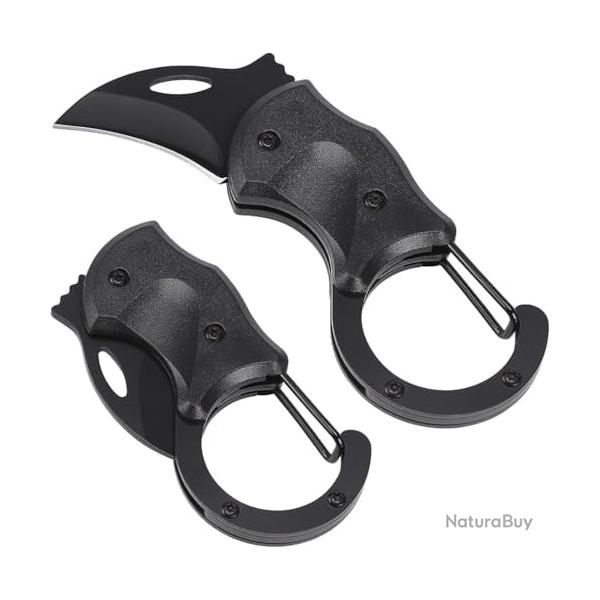 Mini Couteau de Poche Noir avec Mousqueton - Lame Inox Griffe, Id�al EDC, Camping & Petit Bricolage