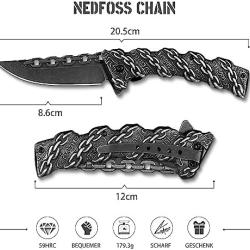 Couteau Pliant NedFoss Acier 440C - Design &Eacute;gyptien & Manche Bois - Clip Ceinture, Id&eacute;al Chasse/Cade