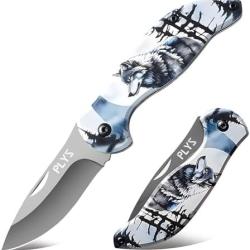 Couteau Pliant "Loup des Neiges" - Lame Inox Ultra Tranchante - Id&eacute;al Randonn&eacute;e, Camping & Cadeau