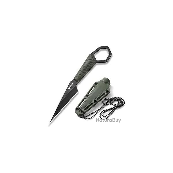 Couteau de Cou EDC Omesio - Acier 5CR13MOV Full Tang - �tui Rigide & Collier Id�al Randonn�e/Camping