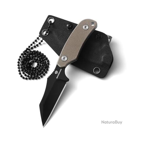 Couteau de Cou Wharncliffe Acier D2 & G10 - Full Tang, �tui Kydex - Ultra Pr�cis, Id�al EDC/Bushcraf