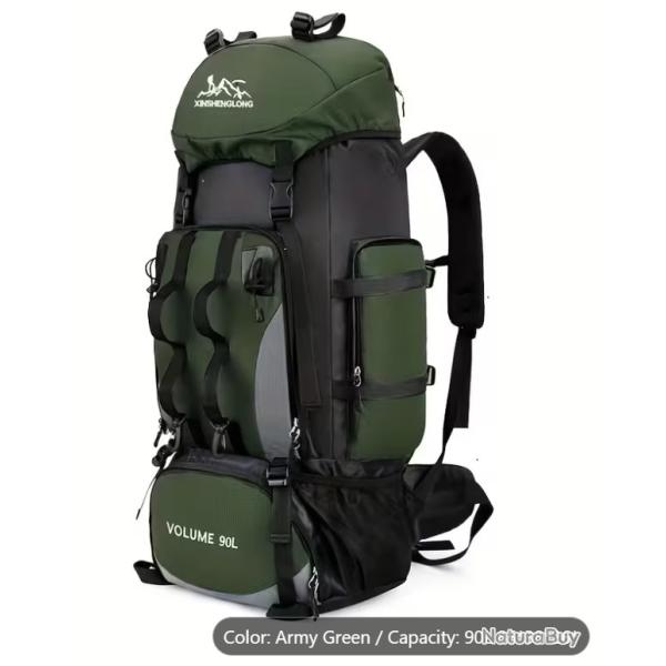 Sac � Dos de Randonn�e 90L Etanche R�sistant Trekking Camping Escalade Voyage Plein Air Vert