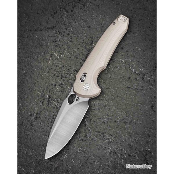 Couteau Bestech Noctar Lame Acier 14C28N Manche G10 Tan Button Lock BTKG66C