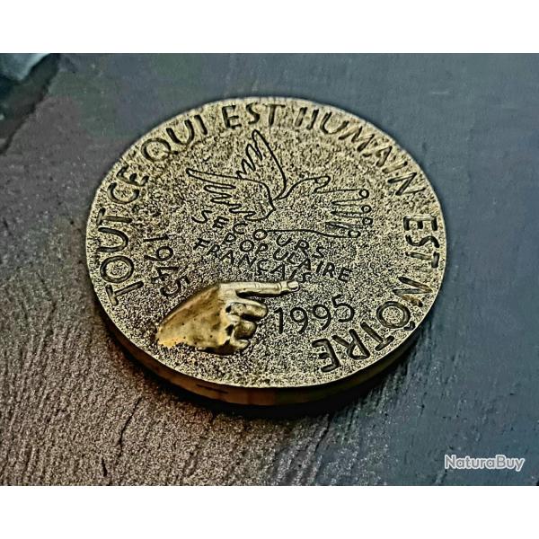 M�daille, Cinquantenaire du Secours populaire Fran�ais PI�CE UNIQUE DE GRANDE/ piece de qualit� !