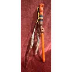 Extraordinaire v&eacute;ritable  bourre pipe calumet indien des plaines bois sculpt&eacute; aigle quill&eacute;