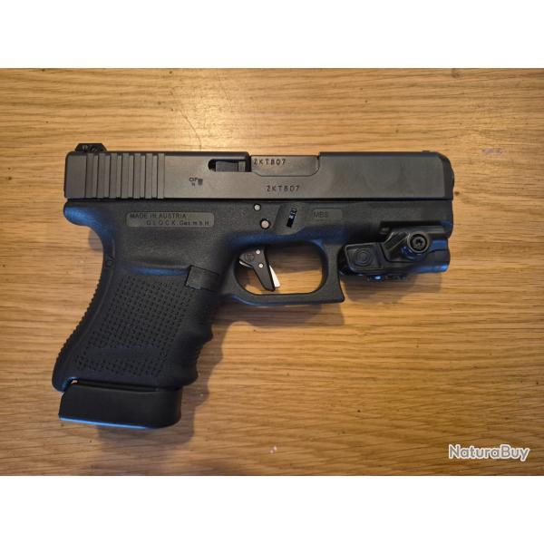 Pack GLOCK 30 GEN 4 calibre 45 ACP  excellent �tat + bloc d�tente TIMNEY ALPHA + laser RML Holosun