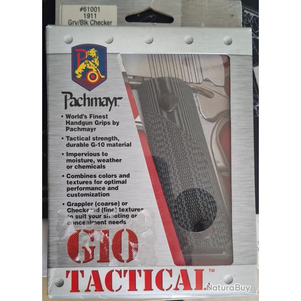 Plaquettes Grips 1911 Pachmayr G10 tactical gris noir Checker