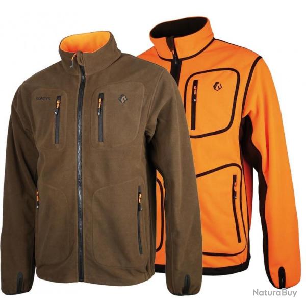 SOMLYS VESTE DE CHASSE POLAIRE REVERSIBLE ORANGE ET MARRON
