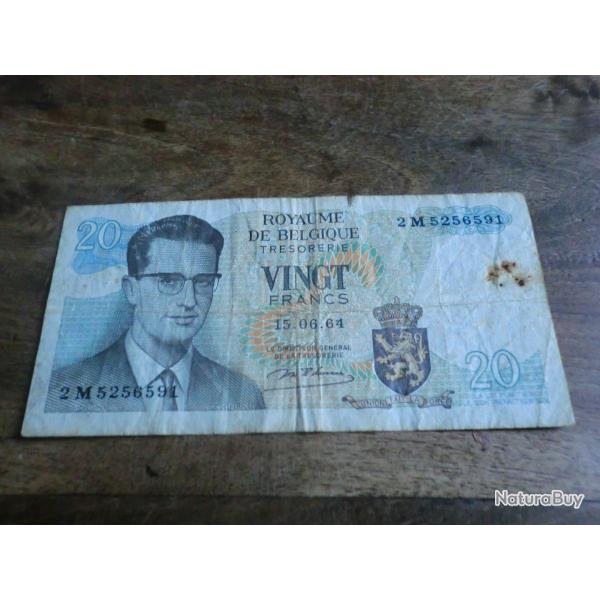 billet belgique 20 francs 15.06.64